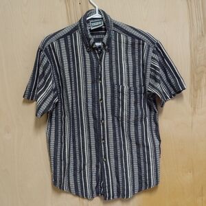 Northern Elements Button Up Short Sleeves Shirt Textured 3D Vertical Stripes Vtg